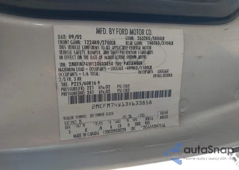 2003 Mercury Grand Marquis Gs from USA, damaged, VIN 2MEFM74W13X633858